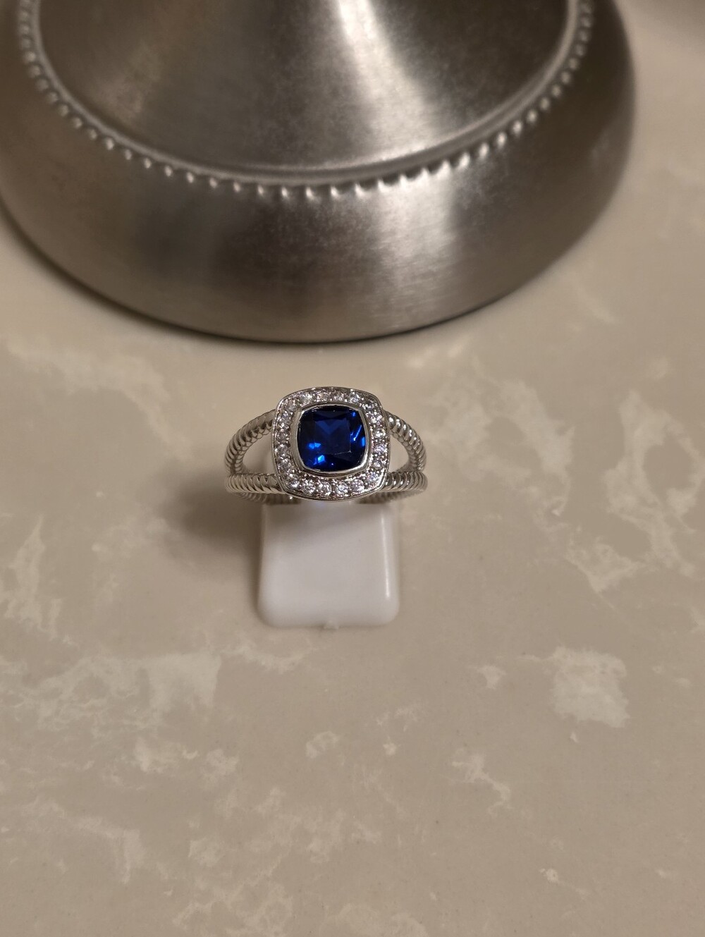 Silver CZ and Sapphire Ring Size 8
